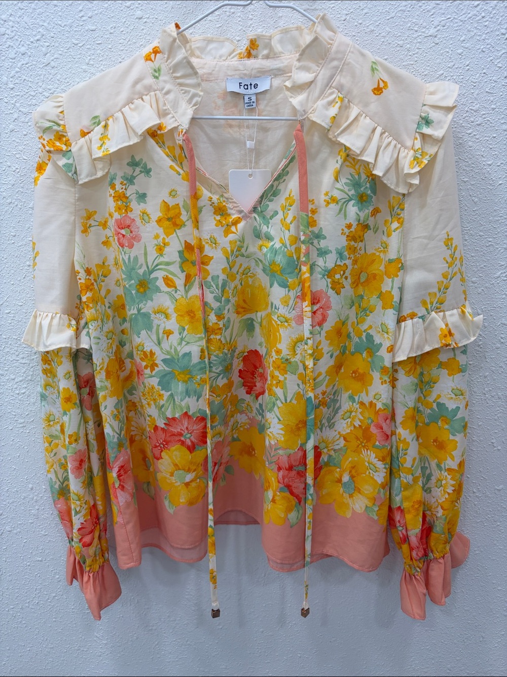 Fate Floral Ruffle Tie-Neck Blouse